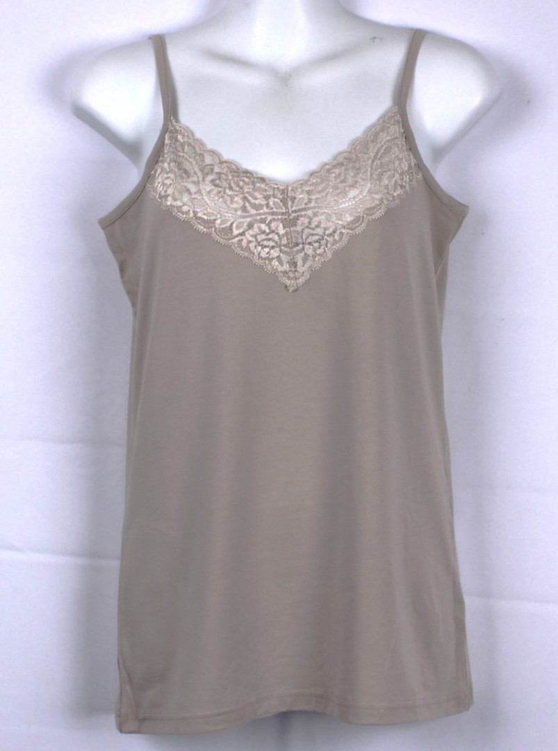 Alice & Lily bamboo cotton lace trim camisole SIZES: S,M,L,XL taupe Style: AL/BAM/12/TAU image 0